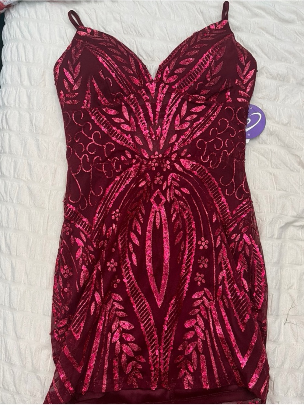 Windsor Burgundy Dress with Hot Pink Sequin Motif